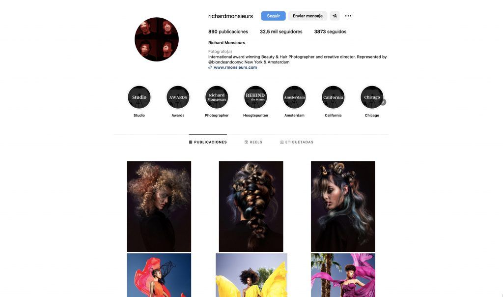 fotografía capilar perfil de Instagram Richard Monsieurs